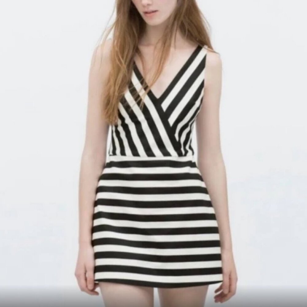 Zara skort black/white striped romper jumpsuit